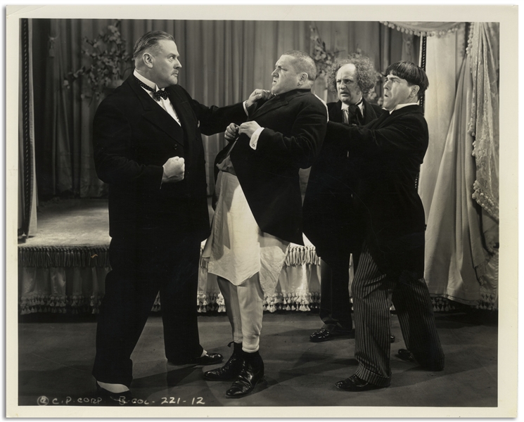 10 x 8 Glossy Photo From the 1936 Three Stooges Film Slippery Silks -- Very Good Condition